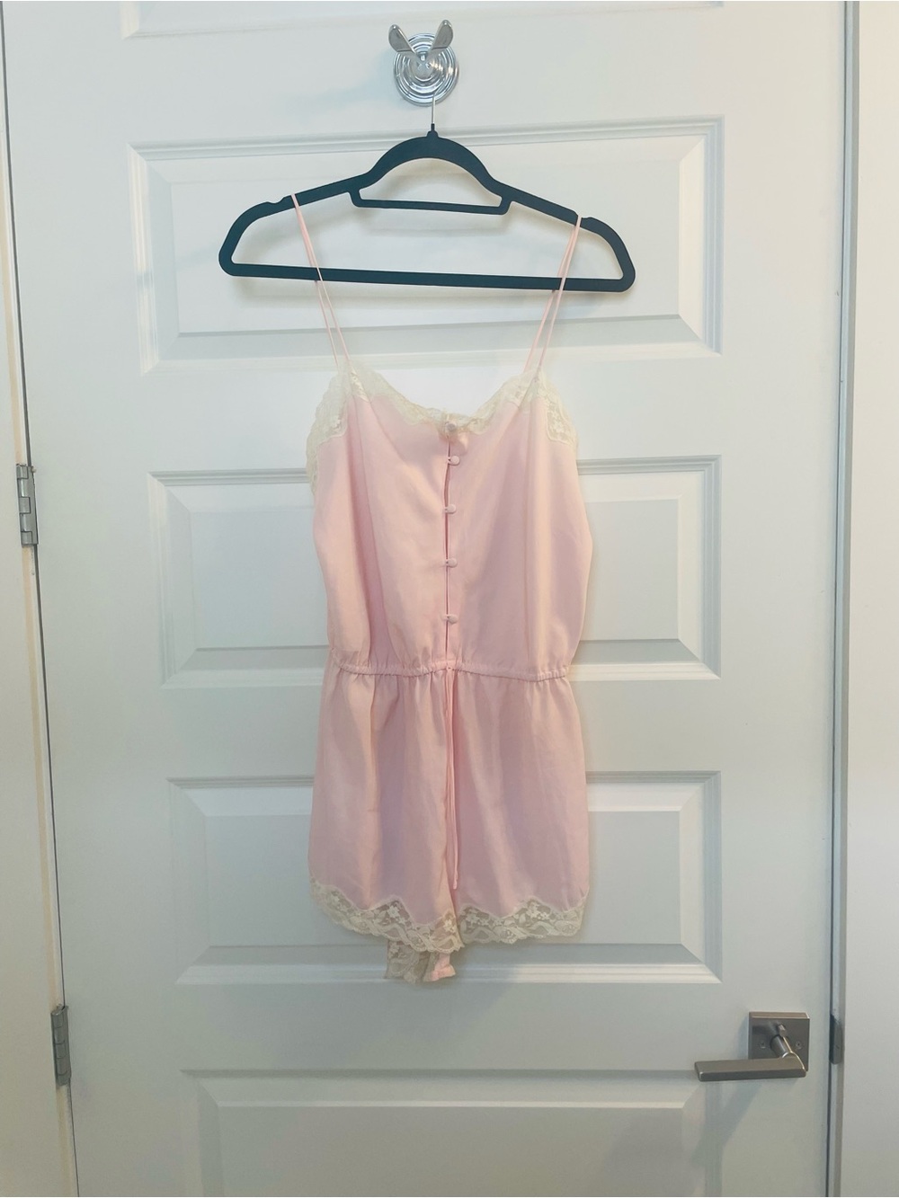 Vintage Victoria Secret Soft Pink Lace-Trim Romper Nightwear, M